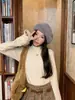 Camisa Básica Renda Patchwork Gola Alta Pure Desire para Mulheres, Camiseta Off-Shoulder de Manga Longa Outono/Inverno para Figuras Petite, Estilo Ins