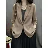 2026 chaqueta corta casual nueva de algodón y lino con manga tres cuartos, blazer de color liso