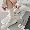 Calcetines Grises para Mujer, Estilo Delgado de Primavera y Verano, Algodón Peinado, Absorbentes de Sudor, Transpirables, Calcetines de Media Pantorrilla, Estilo Coreano, Versátiles, Calcetines Holgados sin Costuras