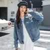 Chaqueta de mezclilla para chicas de secundaria, para primavera y otoño, talla grande, corte holgado, lavada, con cuello de solapa, moda estudiantil