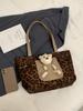 Bolso de Lona Leopardo Transfronterizo para Mujer de Gran Capacidad 2024 Nuevo Otoño e Invierno Combinable Casual Hombro Compras Bolso Tote