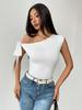 Novedad Otoño e Invierno 2026 Aliexpress Ropa Femenina Transfronteriza Sexy Camiseta con Escote Asimétrico y Diseño de Hombro Caído, Top Corto de Nicho