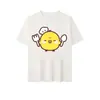 Seda de Leche Forma de Nariz Colección de Pollitos Lindo Rilakkuma y Estampado de Pollito Camiseta Blanca Holgada Cuello Redondo Atuendo de Pareja