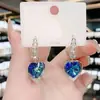Pendientes de Corazón de Cristal Azul Coreano con Aguja de Plata S925, Diseño Moderno y Elegante, Pendientes de Botón Elegantes, Accesorios para Orejas de Lujo Ligero
