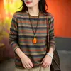 Suéter de Punto Rayado con Cuello Redondo para Mujer, Suéter Pulóver Holgado de Manga Larga Vintage, Camiseta Básica, Nuevo Estilo Primavera y Otoño