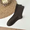 Calcetines de Algodón Peinado para Mujer Estilo Coreano Retro Lunares Calcetines de Media Caña Primavera y Otoño Suaves y Amigables con la Piel Calcetines Largos con Volantes de Encaje