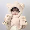Conjunto de 3 Peças Urso Chapéu e Cachecol Pai-Filho Tudo-em-Um Crianças Bebê Pelúcia Grossa Fofa Cachecol e Luvas