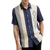 Camisa de Manga Corta Casual de Verano con Patrón de Rombo Retro Americano y Color Contrastante Camisa Fresca Holgada para Hombre Camisa de Manga Corta para Hombre