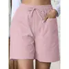 Pantalones cortos casuales de lino holgados de nuevo estilo para verano, transfronterizos europeos y americanos, con bolsillos, color liso, talla grande, de pierna ancha y cintura alta para mujer