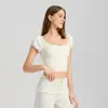 Top de Yoga Shuxi con Mangas de Capullo de Flor, Cuello de una Línea, Manga Corta con Almohadilla en el Pecho, Secado Rápido para Correr, Sujetador Deportivo con Copa Integrada, Ropa de Fitness