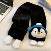 Lindos Guantes de Peluche con Tapa abatible y Dedos al descubierto de Pingüino para Mujer en Invierno, Forrados de Felpa y Engrosados para Mantener Calientes a los Estudiantes al Escribir y Andar en Bicicleta para Prevenir el Frío