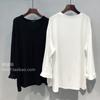 1520 # [Nuevo Estilo Otoño/Invierno 2026] Camiseta de Manga Larga Dividida de Color Sólido con Cuello en V de Algodón 6535 para Mujer