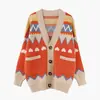 Cardigan Tricotado Doce Fresco Fashion 2023 Primavera e Outono Novo Coreano Solto Suéter com Decote V Feminino