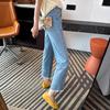 "Rodillera" Jeans Acampanados Cortos con Borde de Encaje para Mujer 2025 Nuevo Primavera Sueltos de Pierna Recta Pantalones de Abuela