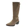 Botas de mujer con punta fina y tacón grueso, botas largas adelgazantes, color liso, moda de otoño 2026, estilo retro apilado, negro