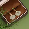 Tiqia Foto Real Aretes de Bloqueo Ruyi de Jade Hetian Natural para Mujer Plata de Ley S925 Estilo Nacional Elegantes Aretes de Alta Gama