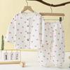 Pijama de Gaze de Algodão Dupla Camada Fino Infantil Verão Roupas de Casa para Meninas Conjunto de Calças Bloomers de Manga Longa para Meninos e Bebês