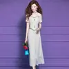 Vestido Branco com Pedraria Feimengyi para Mulheres, Manga Curta, Estilo Francês de Verão, Elegante e Deslumbrante, Longo de Cintura Alta com Decote Quadrado