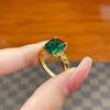 Venda Ao Vivo Anel Retangular Semelhante a Esmeralda Feminino Leve Luxo Elegante Cor Dourada Pedra Verde Quadrada Anel de Boca Solta