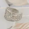 Anel Floral Vazado Feminino Simples de Alta Qualidade Anel de Dedo Flor Nova Estilo Étnico Chinês Anel Aberto Ajustável