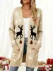 Nuevo cárdigan fino largo de comercio exterior transfronterizo con bolsillos, abrigo suéter de moda estampado para otoño e invierno, personalizado, casual para mujer