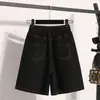 26 Verano Nuevo Estilo Talla Grande Sueltos Pierna Ancha Pantalones de Cinco Puntos para Mujeres de Talla Grande, Adelgazantes Elásticos Casuales de Cintura Alta Extra Grandes de Longitud Media