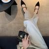 Zapatos de Estudio Elegantes de Piel Genuina con Punta Fina y Tira de Pedrería, Estilo Vintage, Zapatos de Piel de Oveja Suave de Gamuza de Terciopelo con Boca Baja para Mujer