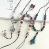 Colar de Cerâmica Dezhou Estilo Étnico Vintage, Pingente de Borboleta Simples e Versátil, Corrente Longa para Suéter, Acessório de Moda para Mulheres