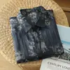 Camisa de Algodón y Lino Holgada de Talla Grande Versátil de Manga Larga para Mujer, Estampado Divertido Casual Vintage Otoño 2026