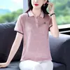 Camiseta de seda gelada de verão feminina para mães, nova polo slim fit 2026 com gola de lapela, adequada para mulheres de meia-idade, top esportivo e casual de manga curta