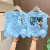 Chaleco Camiseta sin Mangas Tie-Dye de Algodón Puro para Niños y Niñas Estilo Popular para Niños Mayores Estilo Coreano Cuello Redondo Estampado de Dibujos Animados Camiseta Base