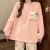Pijama de flanela feminino inverno 2024 novo forro de lã engrossado lã coral rosa gato inverno roupas para casa