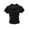Camisa de Manga Curta Estilo College com Gola Peter Pan Verão Nova Cintura Fina Camisa Justa Top Confortável com Design de Algodão
