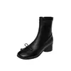 Botines Adelgazantes Estilo Coreano Suave Lazo Suela Silenciosa 2026 Otoño/Invierno Tacón Grueso Tacón Medio Punta Redonda Elásticos Ajustados al Tobillo Mujer