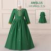 Vestido Muçulmano em Estoque para Atacado do Fabricante, Vestido Princesa Verde Escuro de Manga Longa, Vestido Longo Estampado Bufante, Vestido de Festa
