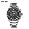 Reloj Marca Sanda para Hombre Tres Ojos Seis Manecillas Calendario Reloj para Hombre Banda de Acero Sólido Negocio Resistente al Agua Reloj de Cuarzo