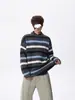 Suéter Listrado Color Block Americano Gola Redonda Masculino Outono Inverno Retrô Nicho Preguiçoso Tricô Solto Emagrecedor Suéter de Lã