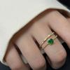 Novo design de produto com diamante verde incrustado com diamante completo, anel de luxo leve e elegante para meninas, pulseira de dedo indicador personalizada