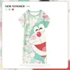 Pijama Feminino Verão Manga Curta Fino Desenho Animado Pequeno Fresco Fofo Estilo Ins Solto Camisola Doce Estudante Roupas de Casa