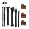 Set de 5 Brochas de Maquillaje Doble Cara Transfronterizo, Brocha para Base y Rubor, Brocha de Contorno de Tres Colores con Cerdas Suaves, Brocha para Polvo Suelto, Herramientas de Belleza de Comercio Exterior