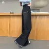 Calça Jeans Preta Retrô para Meninas 2026 Novidades de Outono Tamanhos Médio e Grande Bolsos Traseiros Bordado de Margarida Calça Wide Leg Calça de Perna Reta Calça Longa