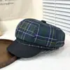 Boina de Color Bloque de Mezclilla Estilo Coreano para Mujer, Gorra de Pliegues Bonita Nueva 2025 para Cabeza Grande, Gorra de Pliegues Cuadros Pequeños para Adelgazar la Cara