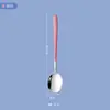 Colher Garfo Criativo de Aço Inoxidável 304 Estilo Japonês-Coreano Garfo Colorido Estilo Nórdico Louça Selvagem Colher de Cabo Longo Garfo para Bolo de Neve Louça ins