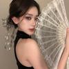 Abanico de Encaje Plegable Estilo Loli Oscuro Gótico Lolita Estilo Japonés Video en Línea Abanico de Mordida Bloqueador Facial Contrarrestando Vestido