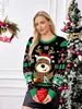 Suéter de Natal Personalizado para Mulheres com Fio de Luz LED, Suéter Pulôver Tricotado Transfronteiriço Feminino com Rena Gola Redonda