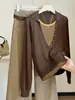 Suéter de punto a rayas de estilo coreano de moda, tipo dos piezas, para mujer, nuevo top casual ajustado de otoño
