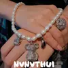 Joyería Perla de Agua Dulce Forma de Corazón Oso Collar de Piedras Preciosas Alto Nivel para Banquetes Pendientes Dinámicos de Oso Completamente Diamantados Hechos a Mano