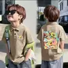 Camisa Polo Fina de Manga Curta 100% Algodão para Meninos e Meninas Verão 2026 Novo Estilo Infantil Versátil Estampada com Gola