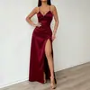 Estilo europeu e americano, e-commerce transfronteiriço, Amazon, vestido slip de cetim com fenda, vestido de noite elegante e sofisticado