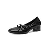Sapatos Mary Jane plissados em couro macio estilo artístico, coleção outono 2026, salto médio grosso, bico redondo, sapatos femininos em couro genuíno para o dia a dia